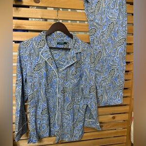 Lauren Ralph Lauren pajama set XL paisley blue and white